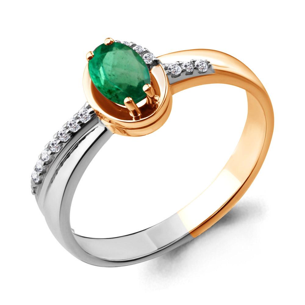 Золотое кольцо AQUAMARINE 963630ки с бриллиантом и изумрудом