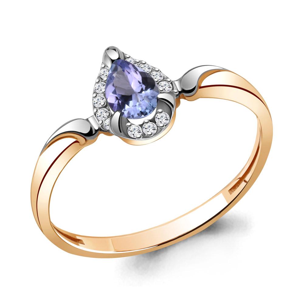 Золотое кольцо AQUAMARINE 963967к с бриллиантом и танзанитом