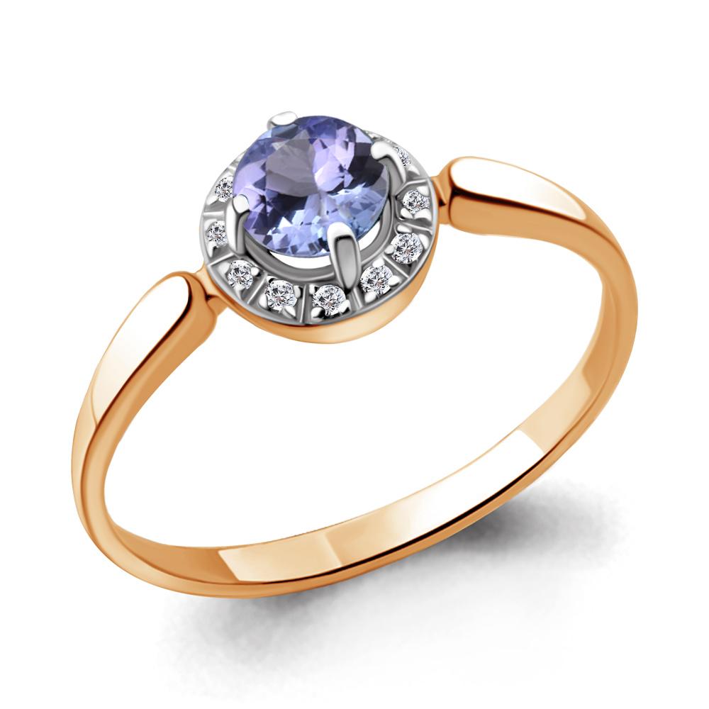 Золотое кольцо AQUAMARINE 963971к с бриллиантом и танзанитом