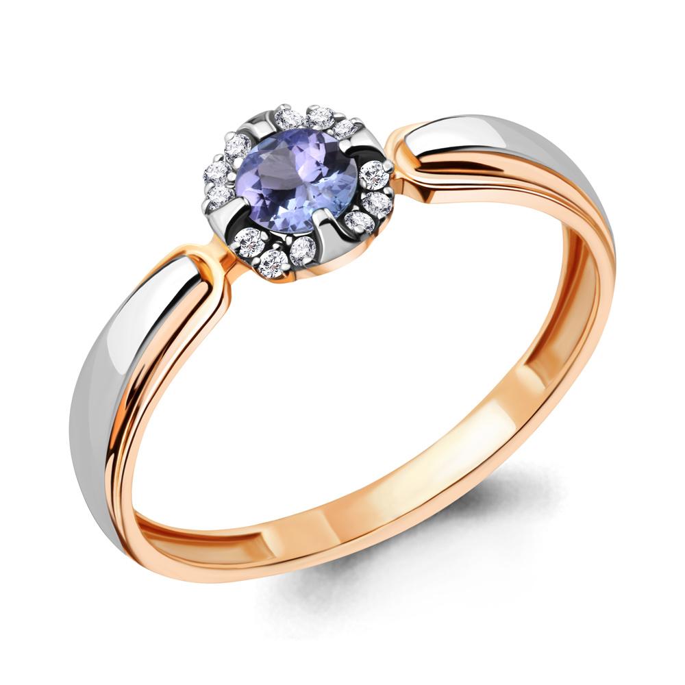 Золотое кольцо AQUAMARINE 963972к с бриллиантом и танзанитом