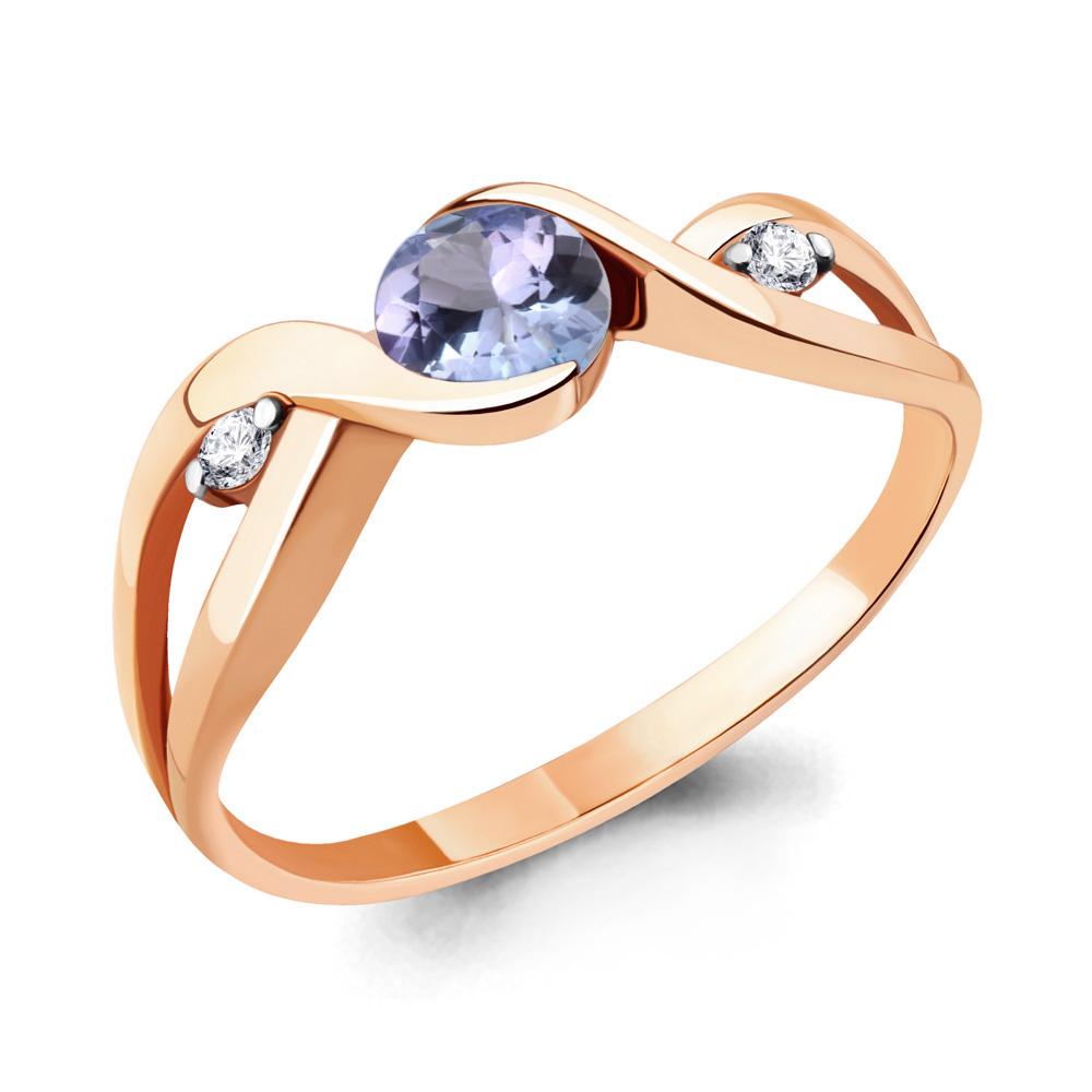Золотое кольцо AQUAMARINE 963997к с бриллиантом и танзанитом