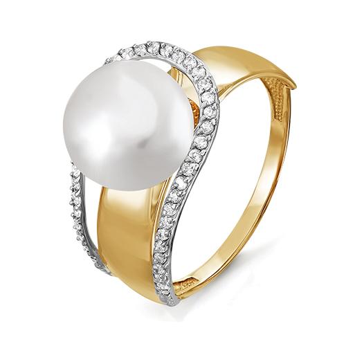 Золотое кольцо КЮЗ Del'ta D114239 с фианитом и жемчугом