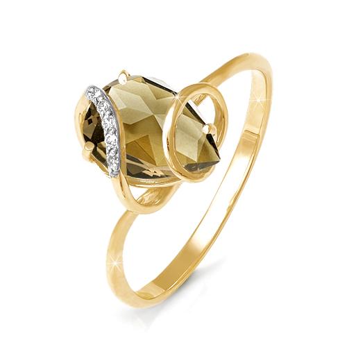 Золотое кольцо КЮЗ Del'ta D310142 с фианитом и раухтопазом