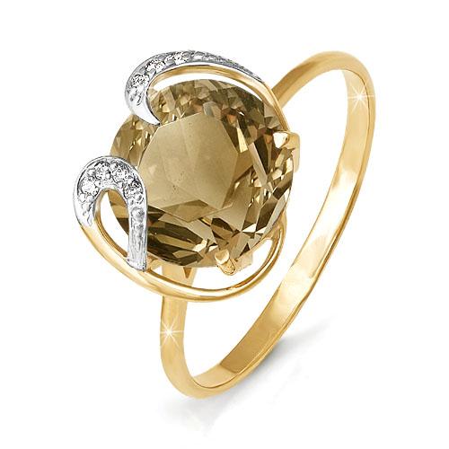 Золотое кольцо КЮЗ Del'ta D310147 с фианитом и раухтопазом