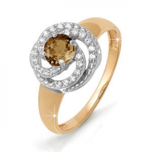 Золотое кольцо КЮЗ Del'ta D310843 с фианитом и раухтопазом