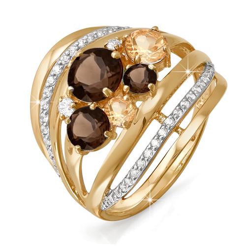 Золотое кольцо КЮЗ Del'ta D310955 с фианитом, цитрином, миксом камней и раухтопазом