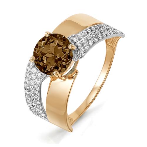 Золотое кольцо КЮЗ Del'ta D311305 с фианитом и раухтопазом