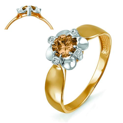 Золотое кольцо КЮЗ Del'ta D312544 с фианитом и раухтопазом