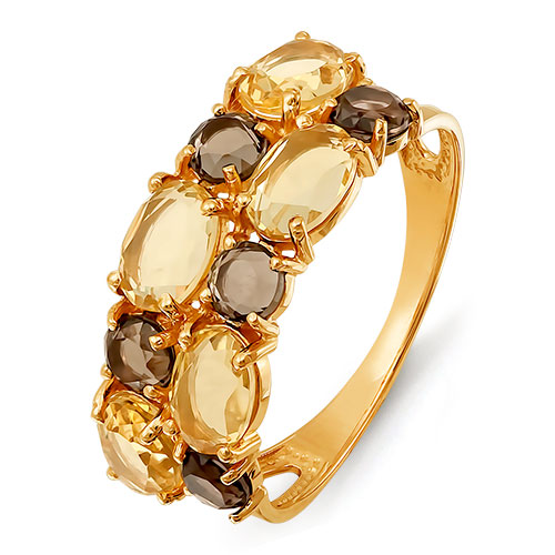 Золотое кольцо КЮЗ Del'ta D312553 с цитрином, миксом камней и раухтопазом