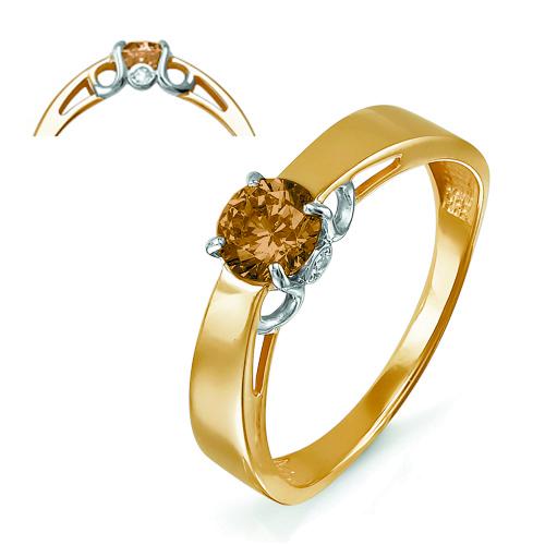 Золотое кольцо КЮЗ Del'ta D312973 с фианитом и раухтопазом