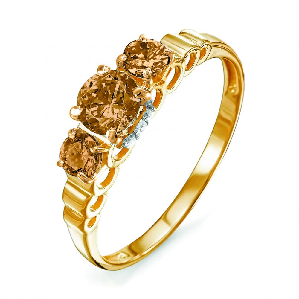 Золотое кольцо КЮЗ Del'ta D312976 с фианитом и раухтопазом