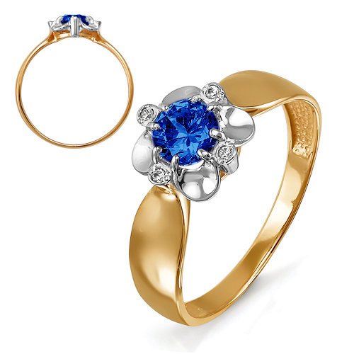 Золотое кольцо КЮЗ Del'ta D314369 с фианитом и сапфировым корундом