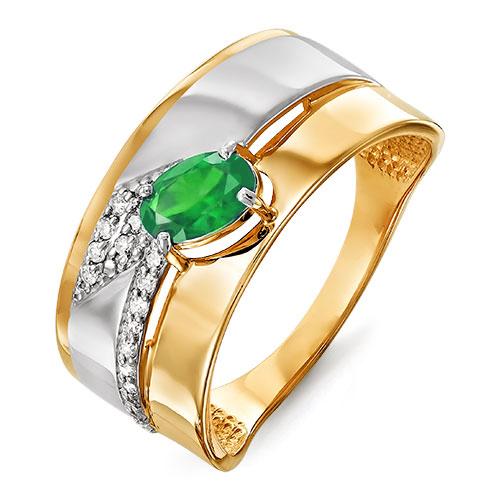 Золотое кольцо КЮЗ Del'ta DБР310436гт с бриллиантом и гидротермальным изумрудом