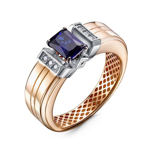 Золотое кольцо КЮЗ Del'ta Dд210421гтр с бриллиантом и гидротермальным сапфиром