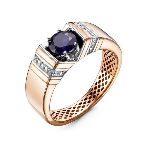 Золотое кольцо КЮЗ Del'ta Dд210478гтр с бриллиантом и гидротермальным сапфиром