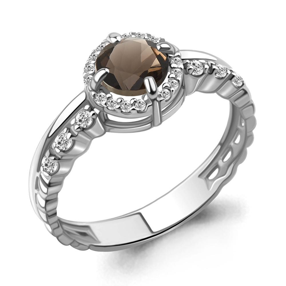 Серебряное кольцо AQUAMARINE А6449201А с фианитом и кварцем