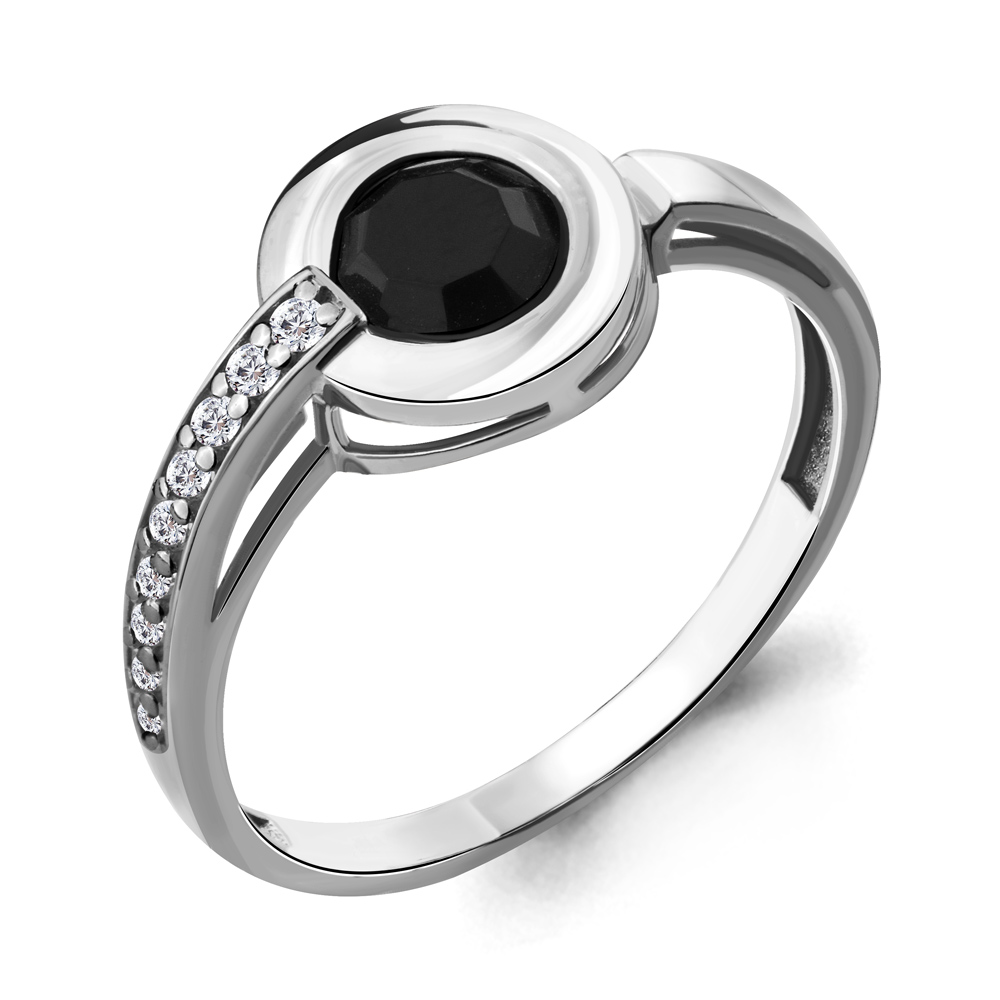 Серебряное кольцо AQUAMARINE А68302АЧ с фианитом и ювелирным кристаллом