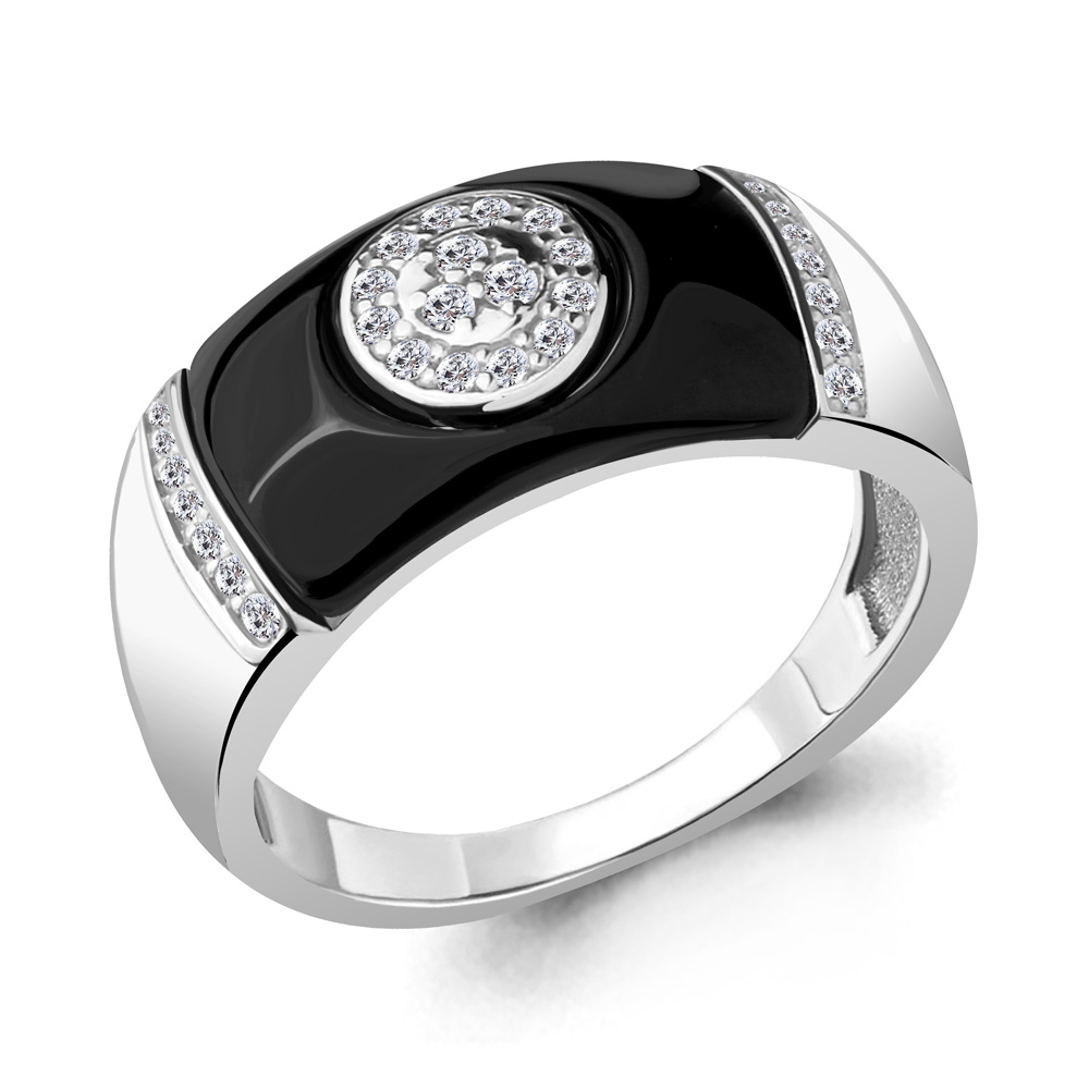 Серебряное кольцо AQUAMARINE А68409А с фианитом и керамикой