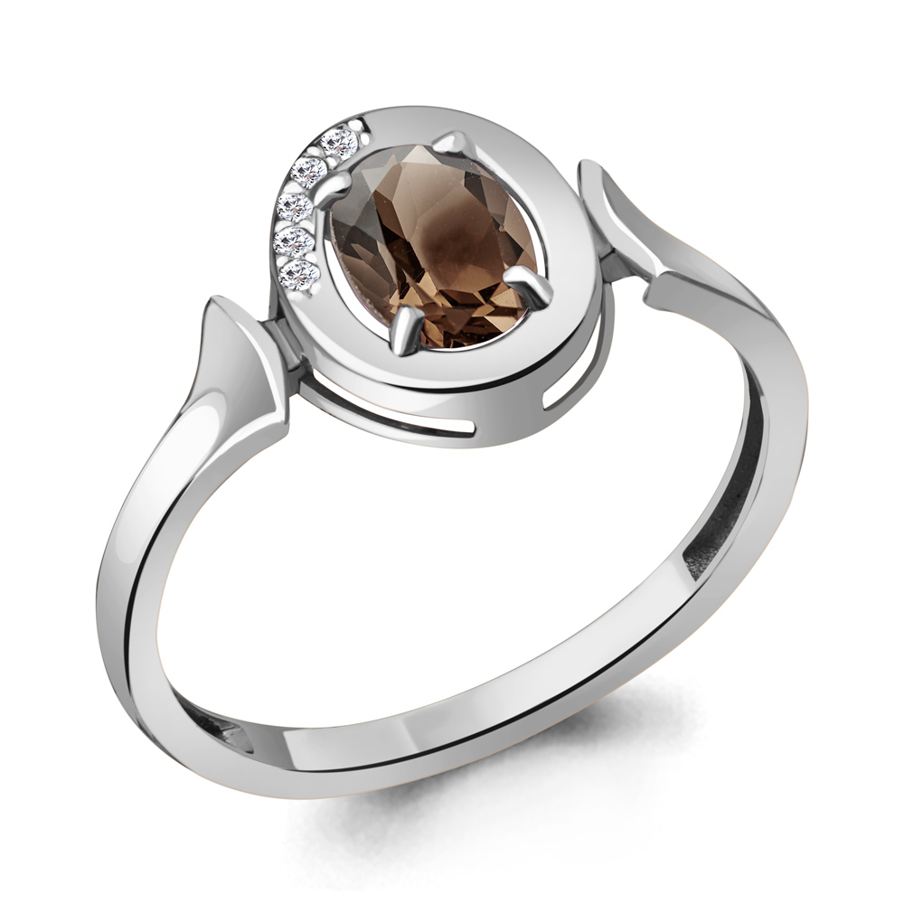 Серебряное кольцо AQUAMARINE А6942101А с фианитом и кварцем