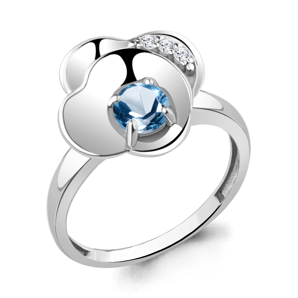 Серебряное кольцо AQUAMARINE А6944905А с топазом и фианитом