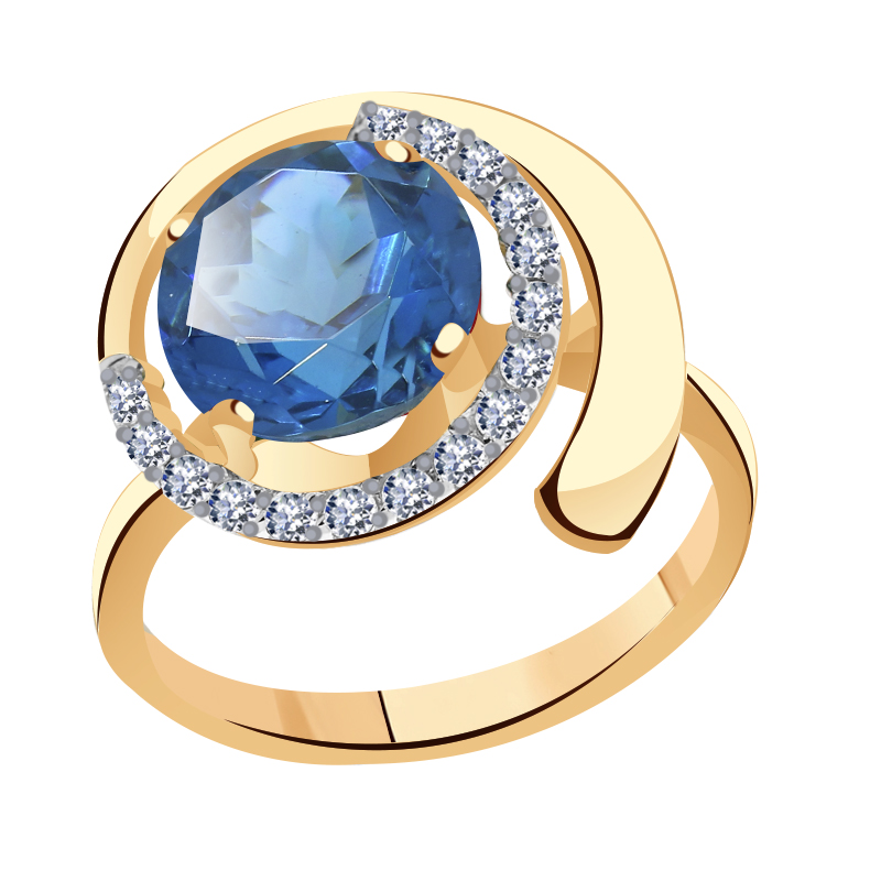 Золотое кольцо Гиалит К1177-ТЛ с фианитом и Лондон топазом