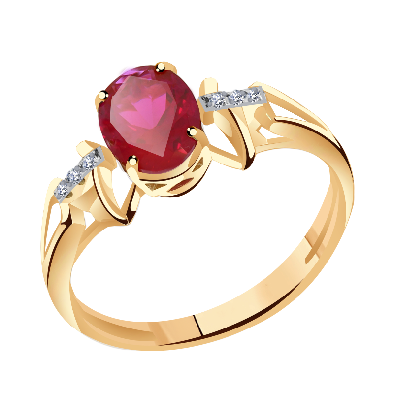 Золотое кольцо Гиалит К1482-Р с фианитом и рубиновым корундом