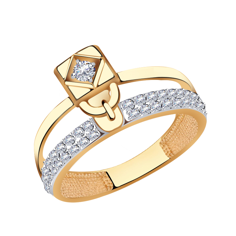 Золотое кольцо Замок Красносельский ювелир с фианитом РК4059