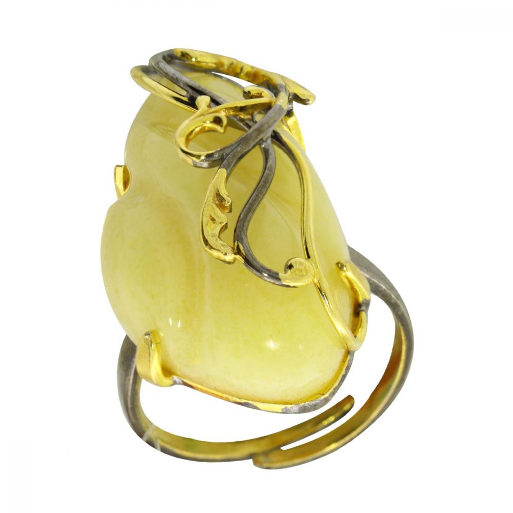Кольцо из лимонного серебра Янтарная волна Я720026пк-б с янтарём