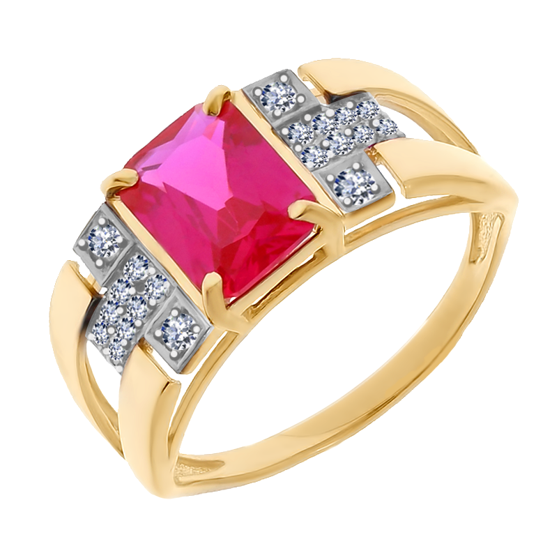 Золотое кольцо Александра кл1914-30с с фианитом и рубиновым корундом