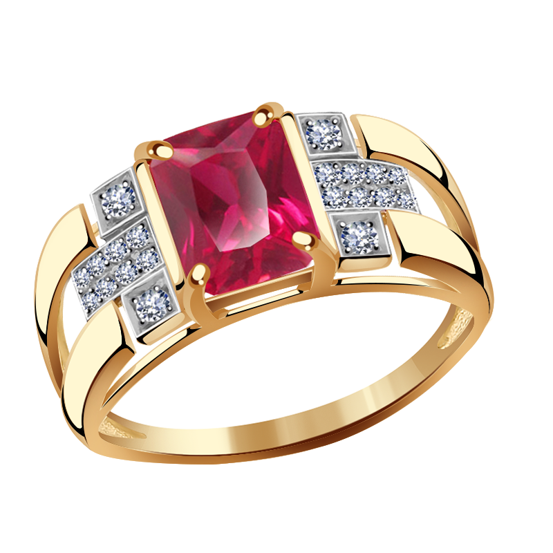 Золотое кольцо Александра кл1914-30ск с фианитом и рубиновым корундом