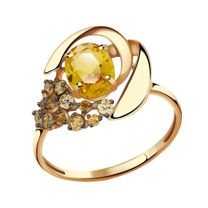 Золотое кольцо Александра кл1995-6ск-ш с фианитом и цитрином