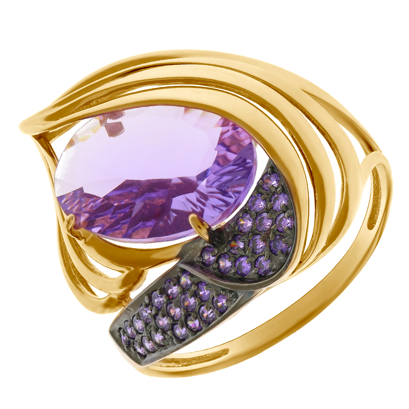 Золотое кольцо Александра кл2000-3ск с фианитом и аметистом