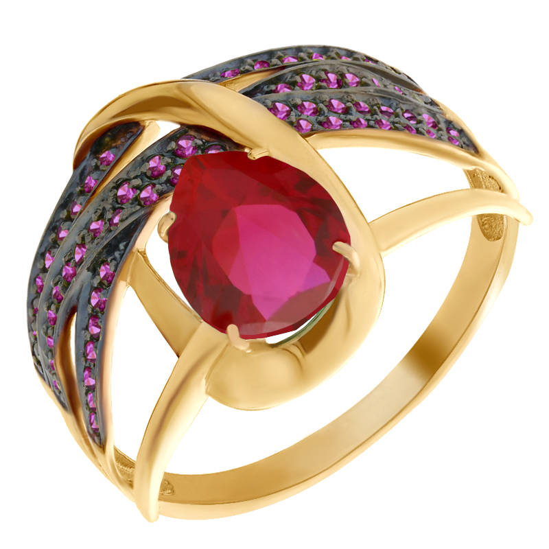 Золотое кольцо Александра кл2076-30с с фианитом и рубиновым корундом