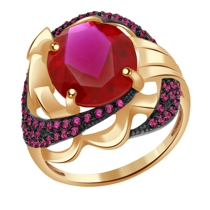 Золотое кольцо Александра кл2136-30с с фианитом и рубиновым корундом