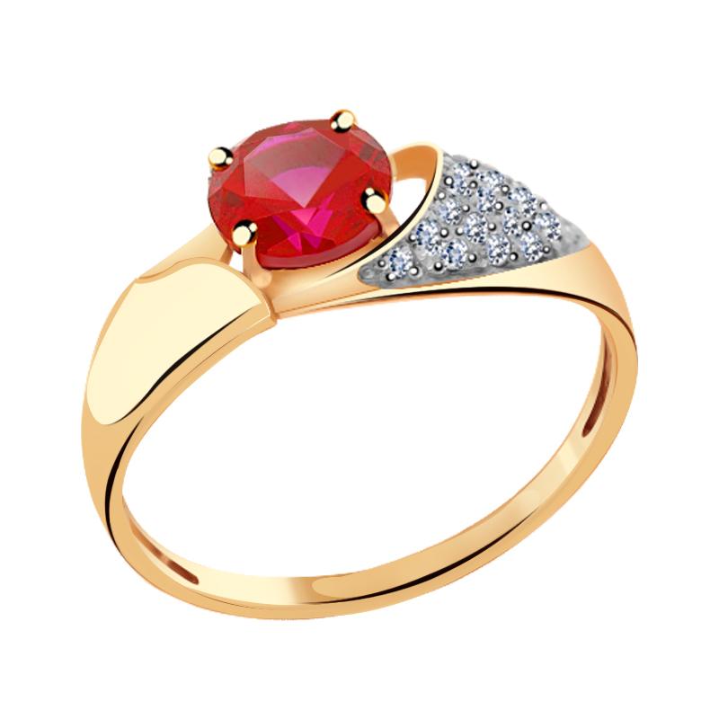 Золотое кольцо Александра кл2154-30ск с фианитом и рубиновым корундом