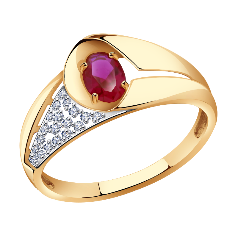 Золотое кольцо Александра кл2308-30ск с фианитом и рубиновым корундом