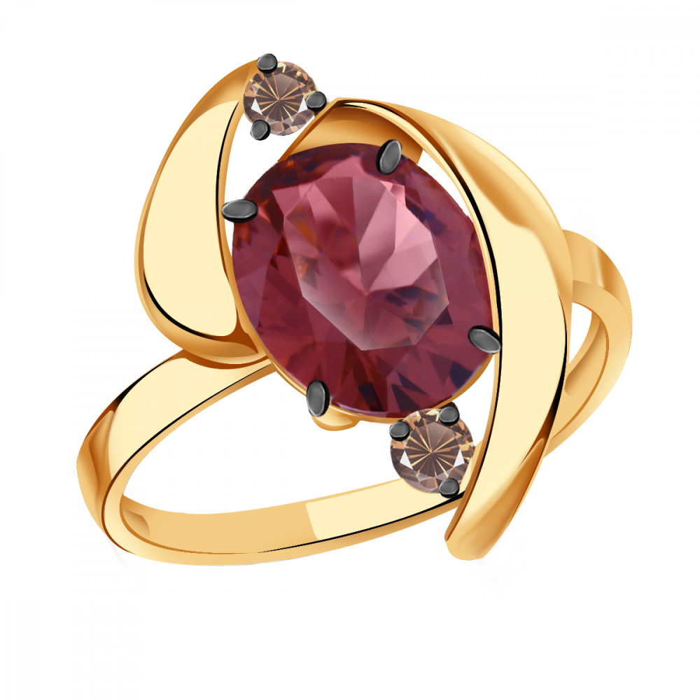 Золотое кольцо Александра с ситаллом цвета Родолит и фианитом кл2432-86ск-си