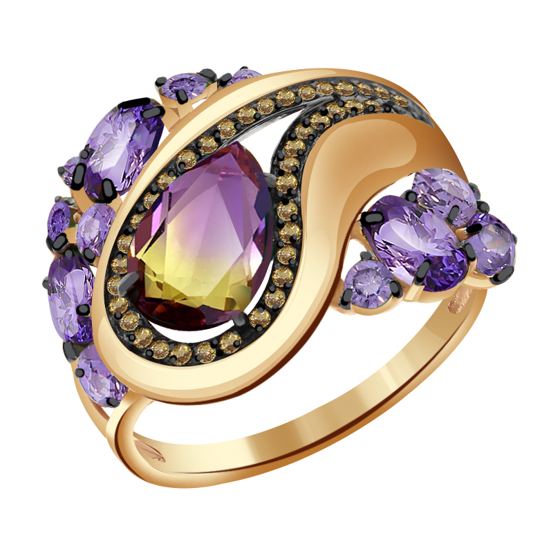 Золотое кольцо Александра кл2909-49ск-сиш с фианитом, аметистом, миксом камней и аметрином