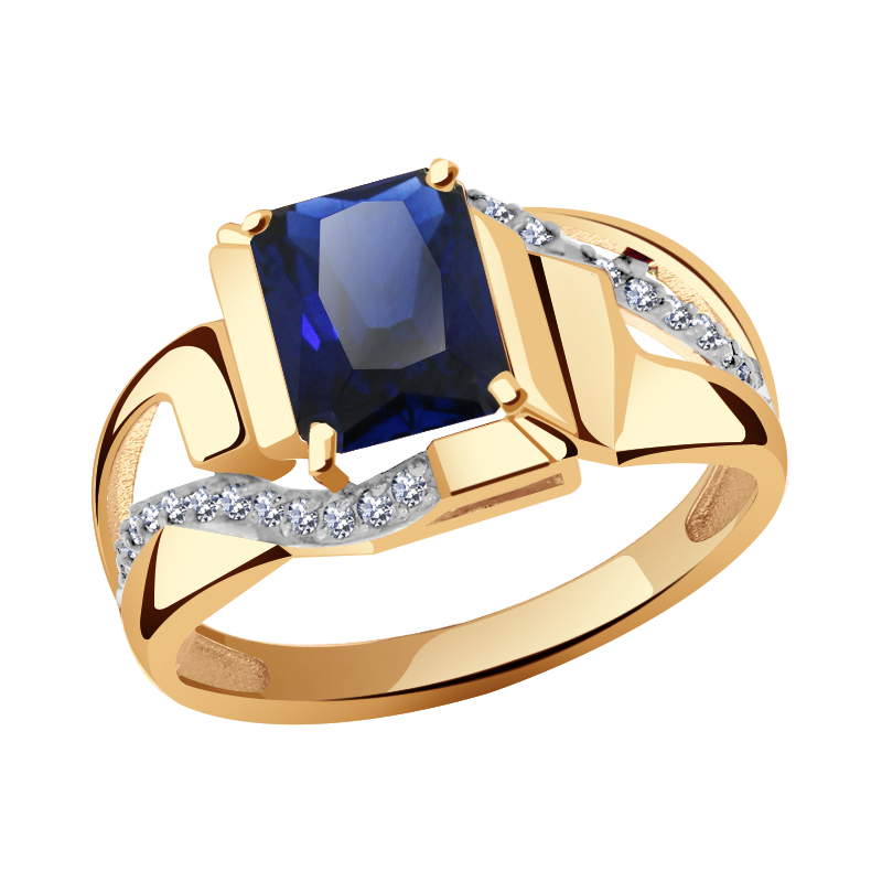 Золотое кольцо Александра кл2973-27ск с фианитом и гидротермальным сапфиром