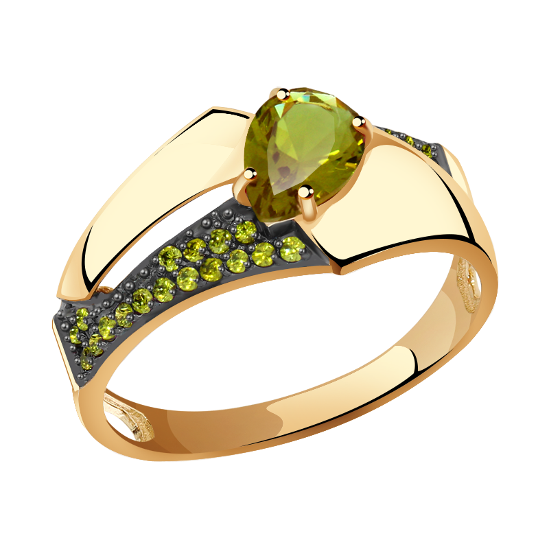 Золотое кольцо Александра с ситаллом цвета Султанит и фианитом кл3018-48ск-са