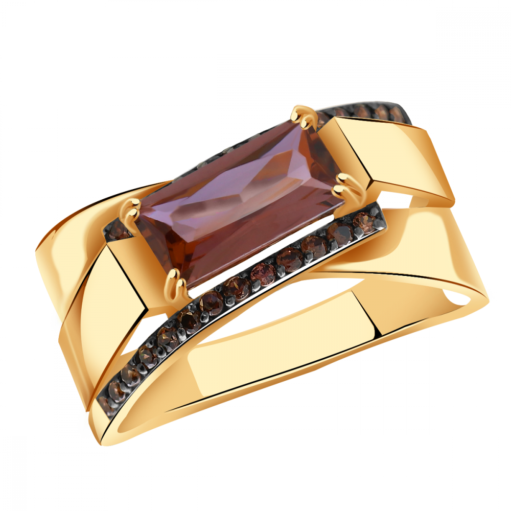 Золотое кольцо Александра с ситаллом цвета Родолит и фианитом кл3539-86ск-си