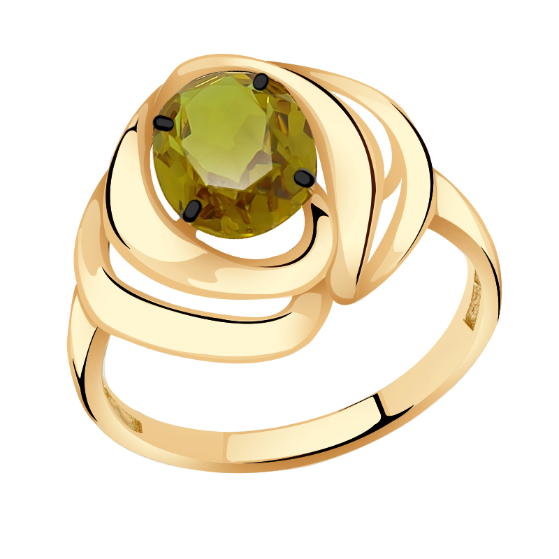 Золотое кольцо Александра с ситаллом цвета Султанит и фианитом кл3577-48ск