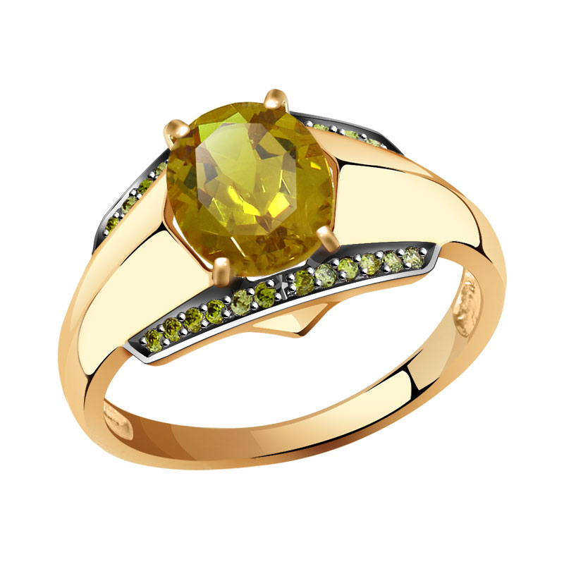 Золотое кольцо Александра с ситаллом цвета Султанит и фианитом кл3601-48ск-са