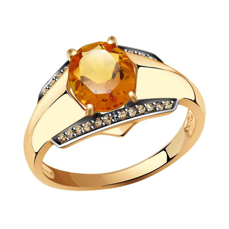 Золотое кольцо Александра кл3601-6ск-ш с фианитом и цитрином