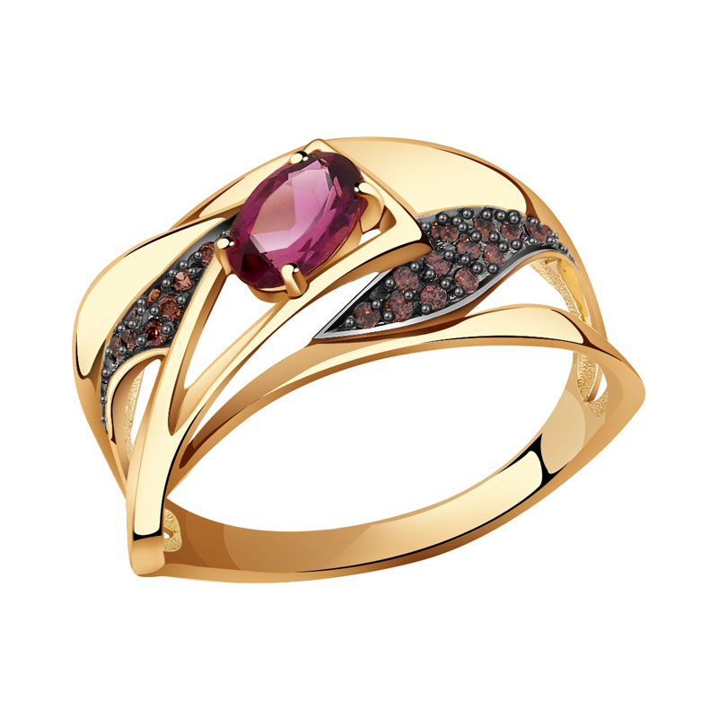 Золотое кольцо Александра кл3604-60ск-си с фианитом и родолитом