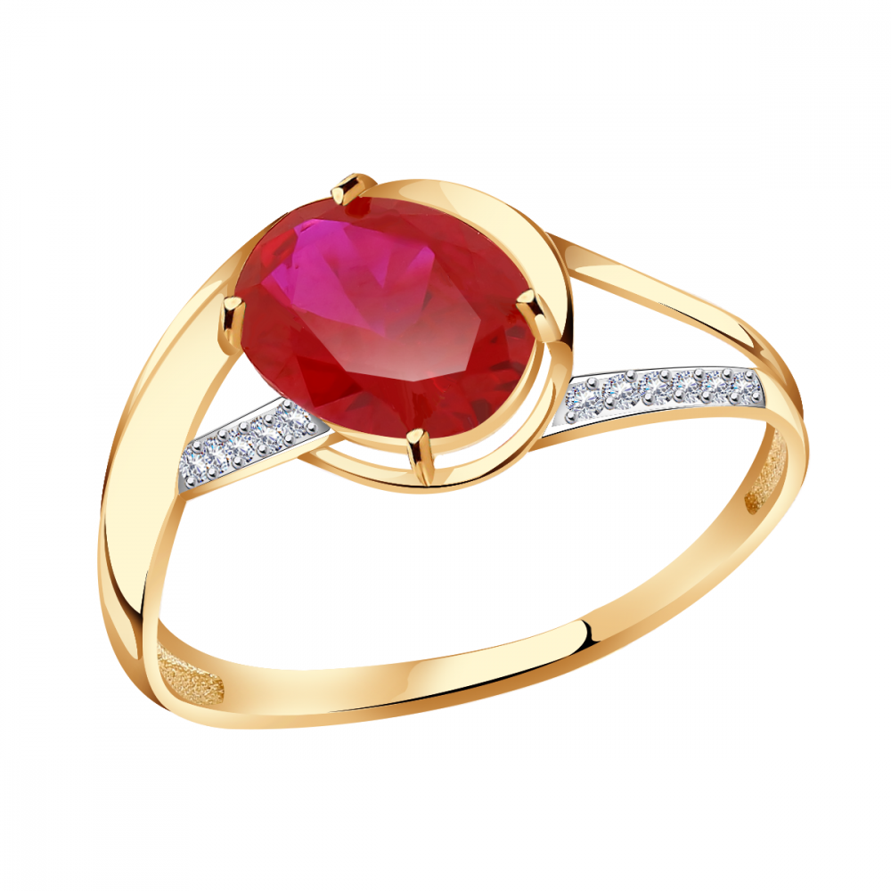 Золотое кольцо Александра кл3625-30ск с фианитом и рубиновым корундом
