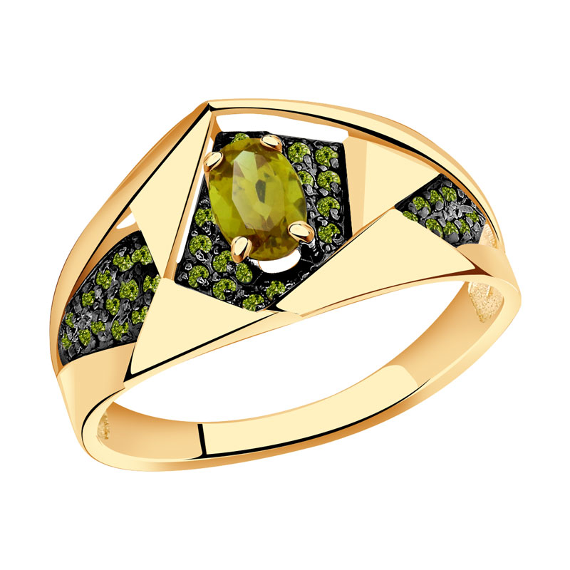 Золотое кольцо Александра с ситаллом цвета Султанит и фианитом кл3635-48ск-са