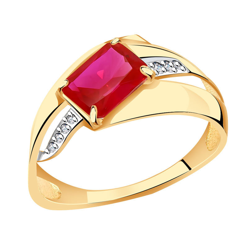 Золотое кольцо Александра кл3638-30ск с фианитом и рубиновым корундом