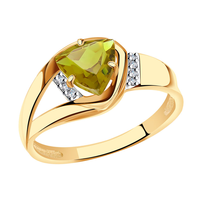 Золотое кольцо Александра с ситаллом цвета Султанит и фианитом кл3679-48ск