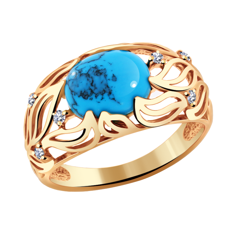 Золотое кольцо Александра кл556-11ск с фианитом и бирюзой